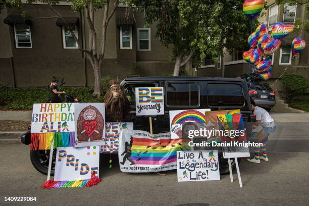 The Encinitas Sasquatch Association prepares for the 2022 San Diego Pride Parade on July 16, 2022 in San Diego, California.