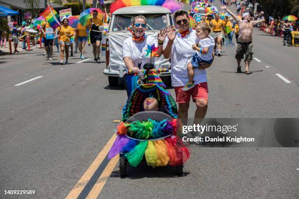 Participants march in the 2022 San Diego Pride Parade on July 16, 2022 in San Diego, California.