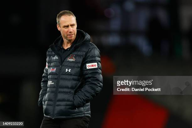 Bombers head coach Ben Rutten looks on before the round 18 AFL match between the Essendon Bombers and the Gold Coast Suns at Marvel Stadium on July...