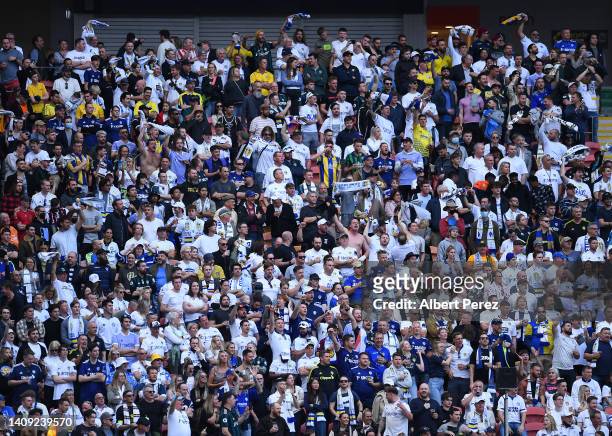 General view is seen of Leeds United fans during the 2022 Queensland Champions Cup match between Aston Villa and Leeds United at Suncorp Stadium on...