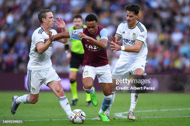 Aaron Ramsey of Aston Villa dribbles the ball under pressure during the 2022 Queensland Champions Cup match between Aston Villa and Leeds United at...