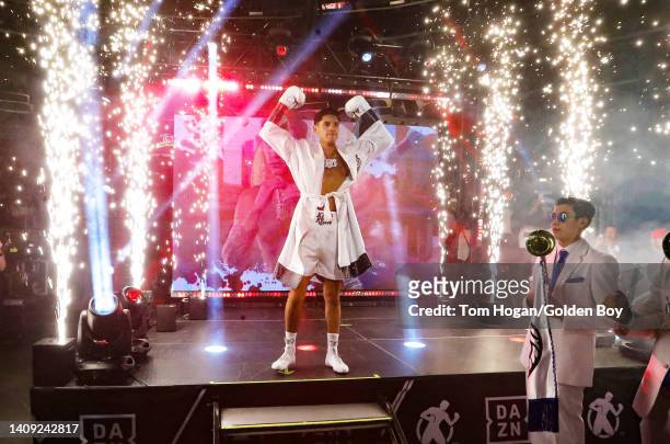 Ryan Garcia enters the arena prior to the Super Light weight 12 rounds fight against Javier Fortuna at Crypto.com Arena on July 16, 2022 in Los...