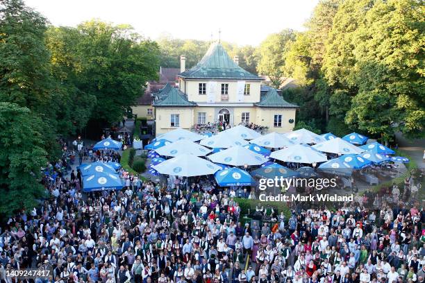 Guests enjoy the Kocherlball at the Chinese Tower in the English Garden in Munich. This tradition dates back to the 1880s where up to 5,000 Munich...