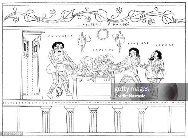 scene from a farce - attic stock illustrations