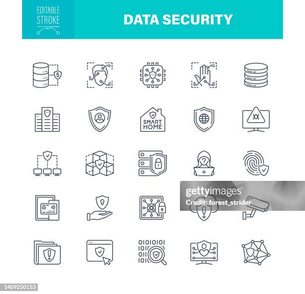 ilustrações, clipart, desenhos animados e ícones de traçado editável de segurança de dados. coleta de ícones de contorno, como segurança de rede, verificação, dados, sistema de segurança - código de segurança