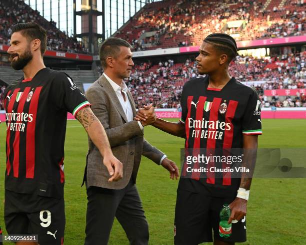 Technical Area Director AC Milan Paolo Maldini and Emil Roback of AC Milan attend during the pre-season friendly match between 1. FC Köln and AC...