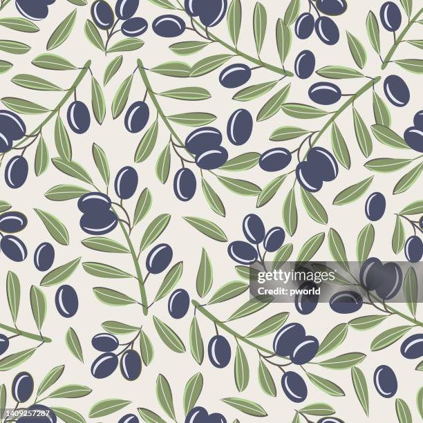 olive nahtlose muster. - olive fruit stock-grafiken, -clipart, -cartoons und -symbole