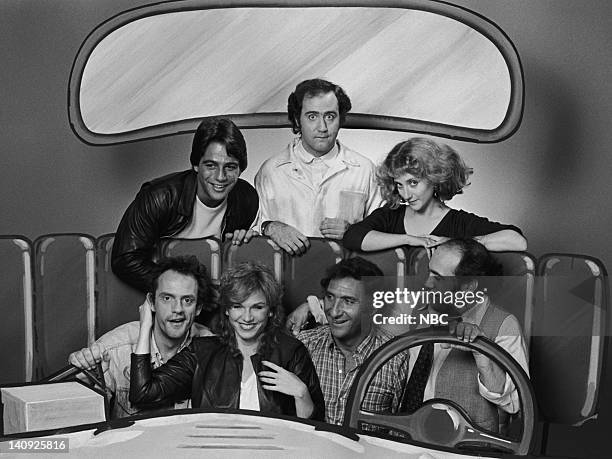 Season 5 -- Pictured: Tony Danza as Tony Barta, Andy Kaufman as Latka Graves, Carol Kane as Simka Dahblitz-Graves, Danny DeVito as Louie De Palma,...