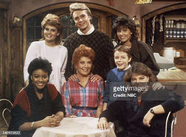 Pictured: Kim Fields as Dorothy 'Tootie' Ramsey, Charlotte Rae as Mrs. Edna Ann Garrett, Mackenzie Astin as Andy Moffet Stickle, Mindy Cohn as...