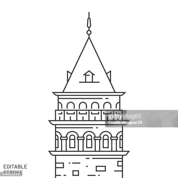 stockillustraties, clipart, cartoons en iconen met famous place of istanbul, galata tower icon editable stroke vector design. - galata tower