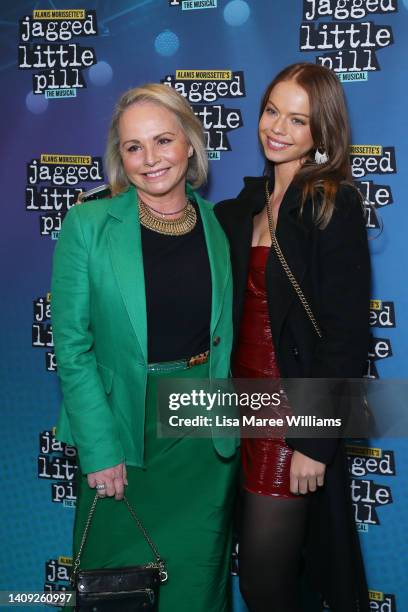 Alyssa-Jane Cook and Georgia-May Davis attends the Jagged Little Pill Homecoming red carpet at Theatre Royal on July 17, 2022 in Sydney, Australia.