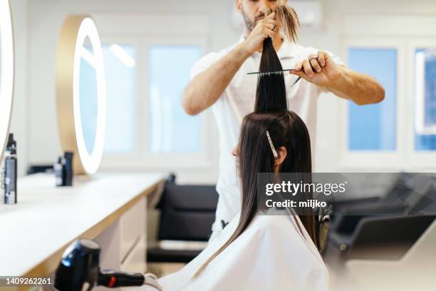 woman at hairdresser - built space stock pictures, royalty-free photos & images