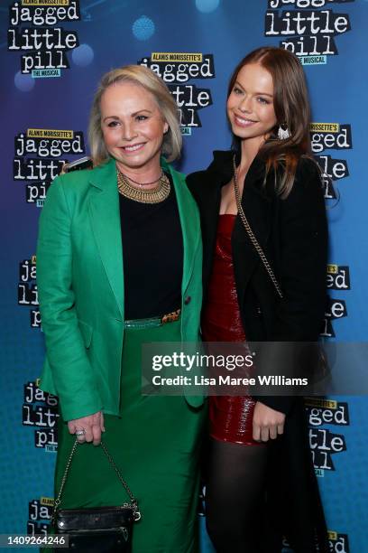 Alyssa-Jane Cook and Georgia-May Davis attends the Jagged Little Pill Homecoming red carpet at Theatre Royal on July 17, 2022 in Sydney, Australia.