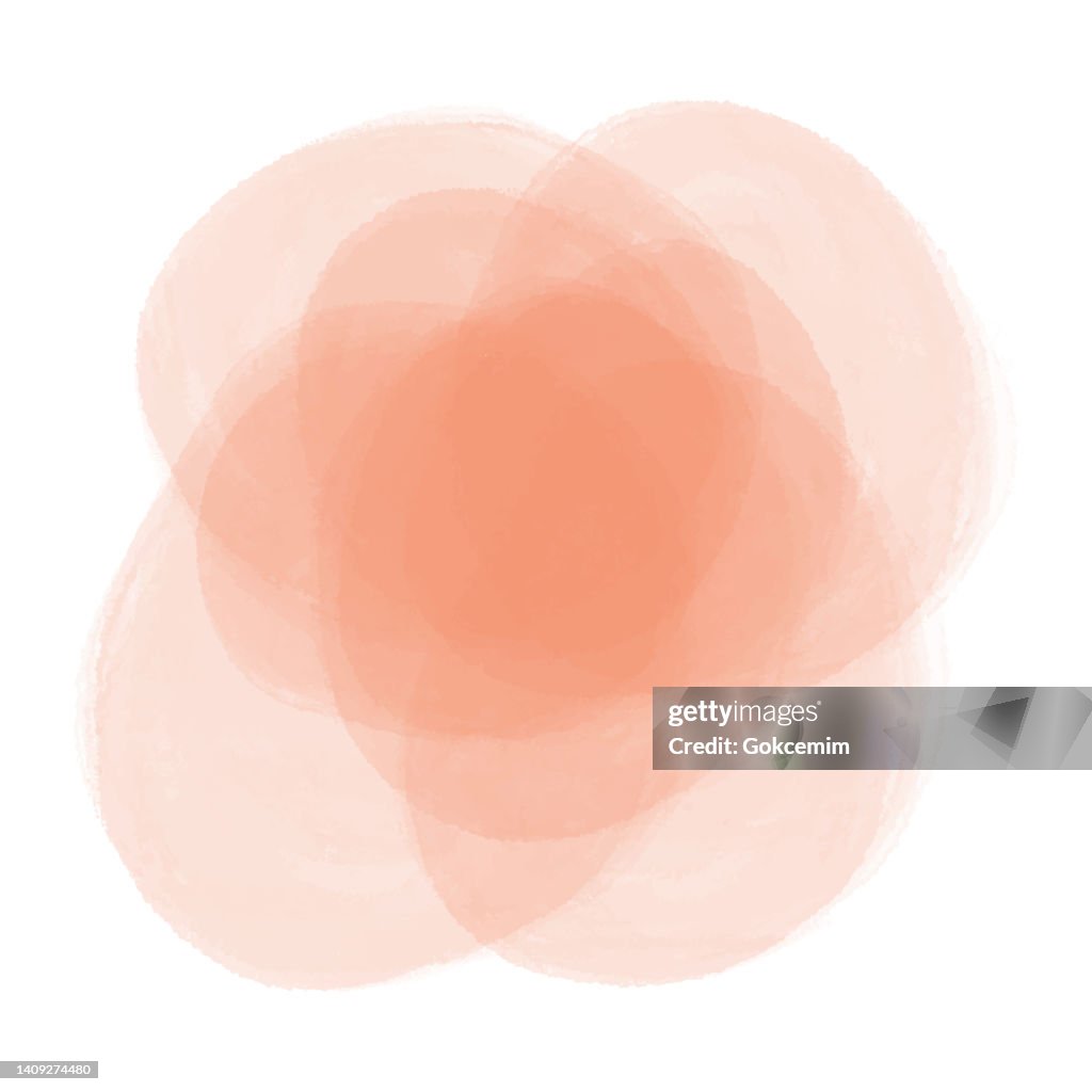 Peach Colored Watercolor Circle Splashes Isolated. Watercolor Circles or Spots Abstract Background. Design Element for Greeting Cards and Labels.Watercolor Splash with multilayered translucent effect.