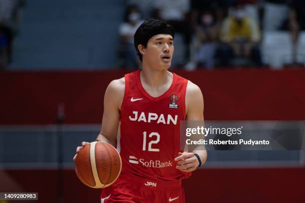 Yuta Watanabe of Japan controls the ball during the FIBA Asia Cup Group C game between Iran and Japan at Istora Gelora Bung Karno on July 17, 2022 in...