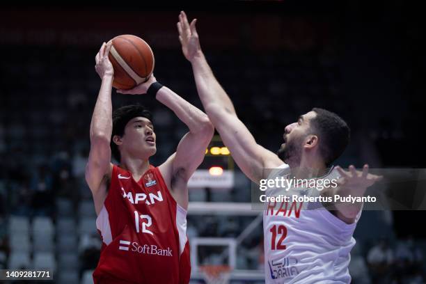 Yuta Watanabe of Japan shoots the ball during the FIBA Asia Cup Group C game between Iran and Japan at Istora Gelora Bung Karno on July 17, 2022 in...