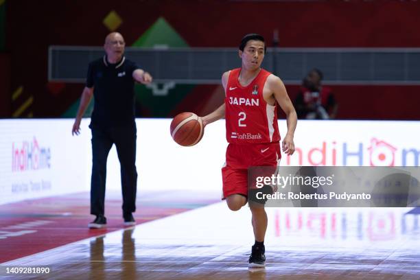Yuki Togashi of Japan dribbles the ball during the FIBA Asia Cup Group C game between Iran and Japan at Istora Gelora Bung Karno on July 17, 2022 in...