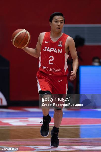 Yuki Togashi of Japan dribbles the ball during the FIBA Asia Cup Group C game between Iran and Japan at Istora Gelora Bung Karno on July 17, 2022 in...