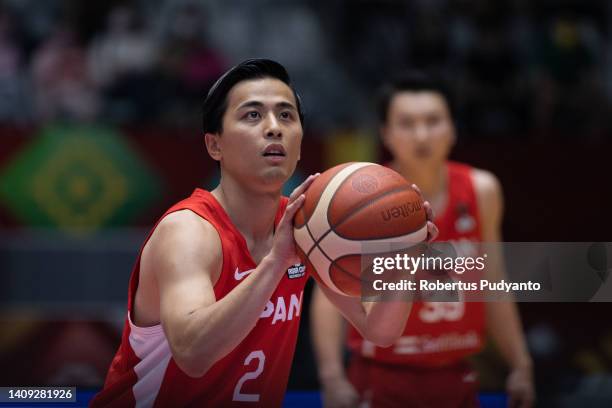 Yuki Togashi of Japan shoots the ball during the FIBA Asia Cup Group C game between Iran and Japan at Istora Gelora Bung Karno on July 17, 2022 in...