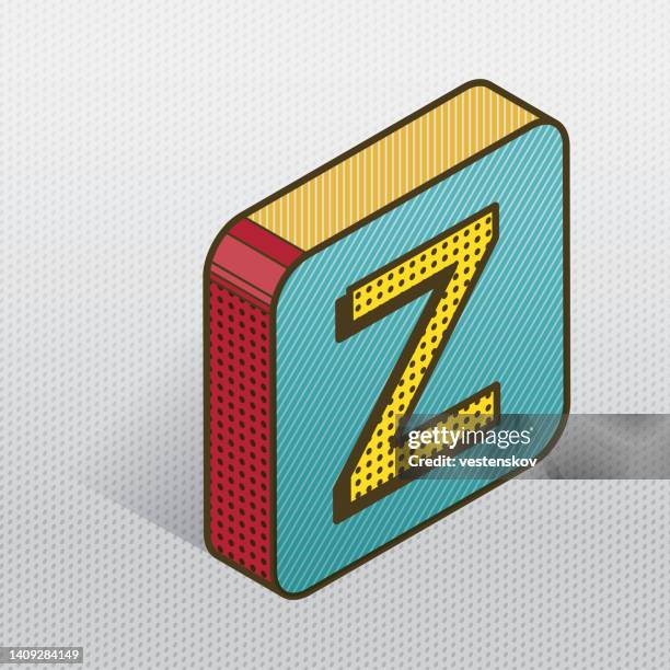 illustrations, cliparts, dessins animés et icônes de style pop art moderne isométrique bloc alphabet lettre - z