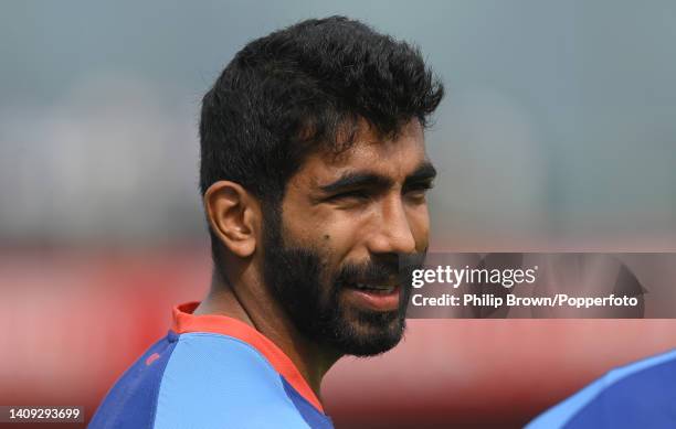 Jasprit Bumrah of India looks on befo the third ODI between England and India at Emirates Old Trafford on July 17, 2022 in Manchester, England.