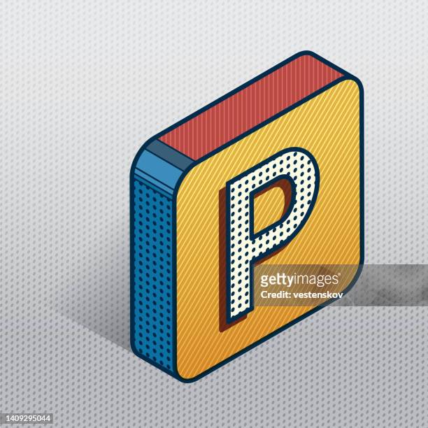 illustrazioni stock, clip art, cartoni animati e icone di tendenza di pop art style moderno blocco isometrico alfabeto lettera - letter p