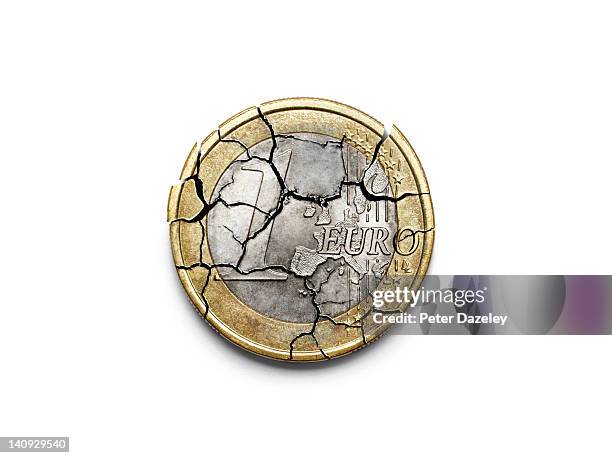 the break up of the euro - european union coin stock pictures, royalty-free photos & images