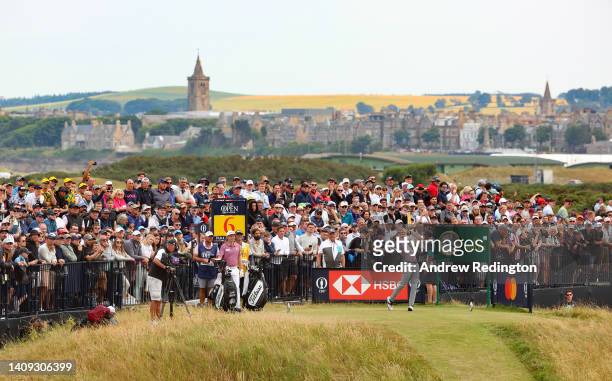 Cameron Young of the United States tees off on the 6th hole during Day Four of The 150th Open at St Andrews Old Course on July 17, 2022 in St...