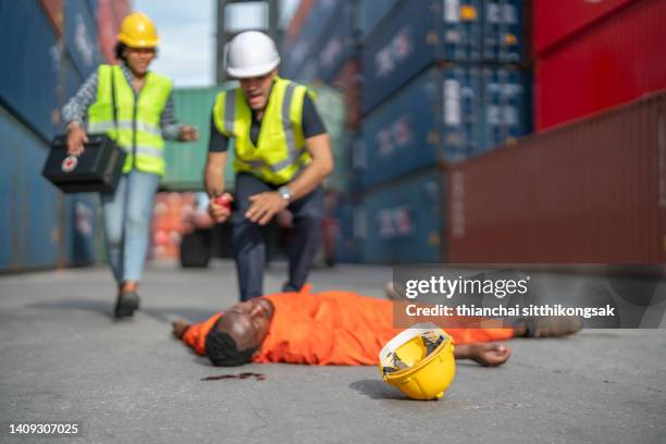 dangerous accident during work. - building site accidents stock pictures, royalty-free photos & images