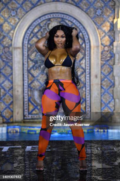 Model walks the runway during Matte Collection At Miami Swim Week at The Villa Casa Casuarina at the former Versace Mansion on July 16, 2022 in Miami...