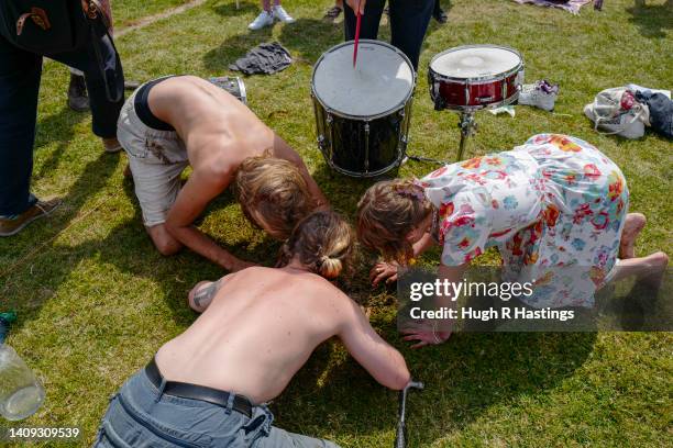 Competitors take part in the Falmouth Worm Charming Championships at the Dracaena Centre, on July 17, 2022 in Falmouth, Cornwall, United Kingdom....