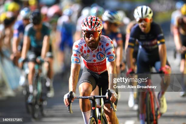 Simon Geschke of Germany and Team Cofidis Polka Dot Mountain Jersey crosses the finishing line during the 109th Tour de France 2022, Stage 15 a km...