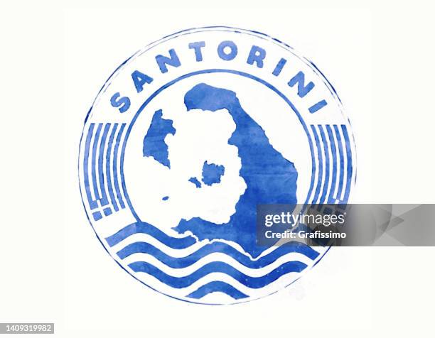 santorini map in circle stamp watercolor painting - santorini 幅插畫檔、美工圖案、卡通及圖標