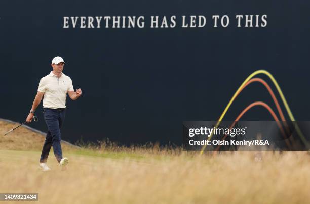 Rory McIlroy of Northern Ireland walks from the 8th tee during Day Four of The 150th Open at St Andrews Old Course on July 17, 2022 in St Andrews,...