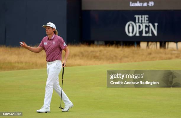 Cameron Smith of Australia reacts on the 15th green during Day Four of The 150th Open at St Andrews Old Course on July 17, 2022 in St Andrews,...