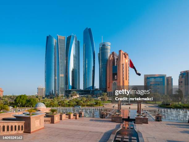 view of abu dhabi city, united arab emirates - abu dhabi buildings stock pictures, royalty-free photos & images