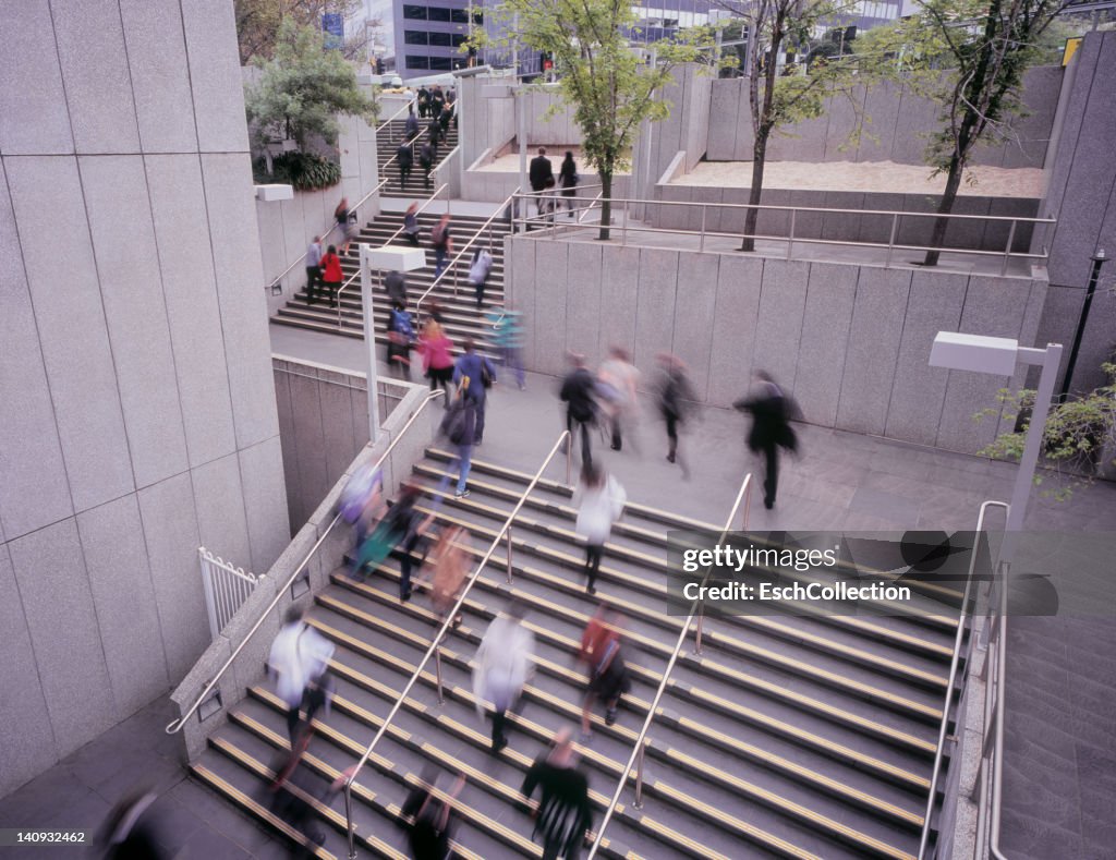 Morning commuters leaving underground station