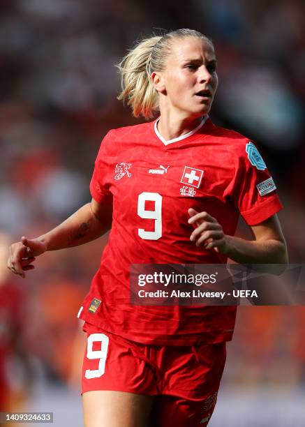 Ana-Maria Crnogorcevic of Switzerland looks on during the UEFA Women's Euro 2022 group C match between Switzerland and Netherlands at Bramall Lane on...