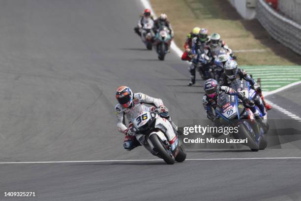 Leandro Mercado of Argentina and Mie Racing Honda Racing leads the field during the World Superbike Race 2 during the Fim Superbike World...