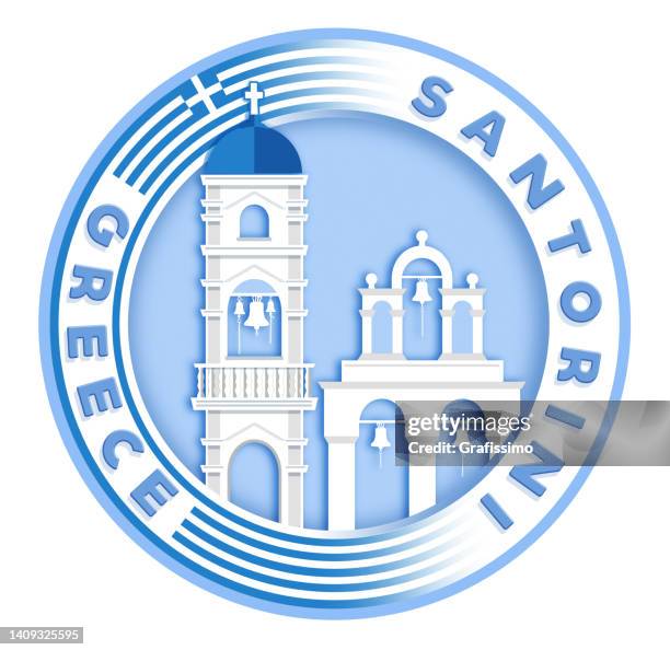 santorini bell tower in oia on greece illustration in flat design - santorini 幅插畫檔、美工圖案、卡通及圖標