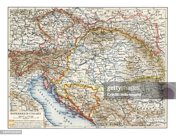 old chromolithograph map of in austro-hungary - traditionally austrian stock pictures, royalty-free photos & images