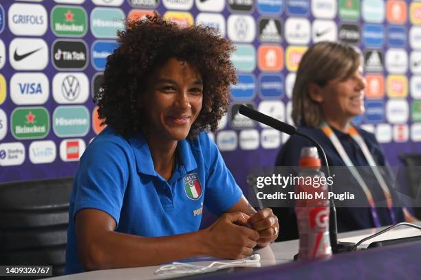 Sara Gama and Milena Bertolini, Head Coach of Italy, speak to the media during the UEFA Women's Euro England 2022 Italy Press Conference And Training...