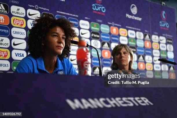 Sara Gama and Milena Bertolini, Head Coach of Italy, speak to the media during the UEFA Women's Euro England 2022 Italy Press Conference And Training...