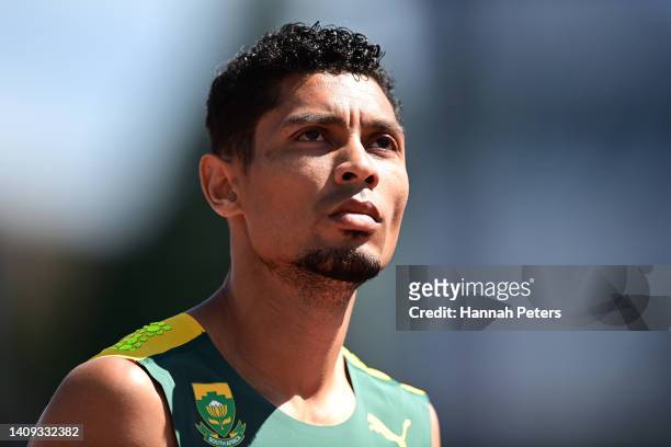 Wayde van Niekerk of Team South Africa looks on after competing in the Men's 400m heats on day three of the World Athletics Championships Oregon22 at...