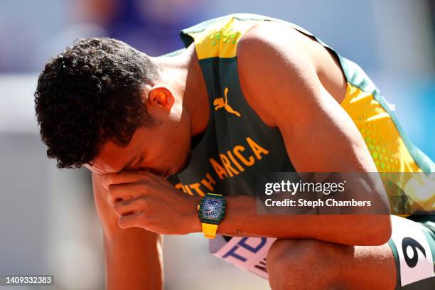 Wayde van Niekerk of Team South Africa looks on after competing in the Men's 400m heats on day three of the World Athletics Championships Oregon22 at...