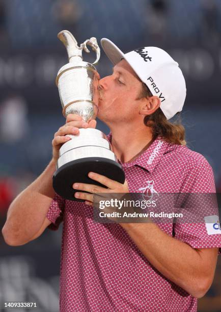 Cameron Smith of Australia celebrates with The Claret Jug during Day Four of The 150th Open at St Andrews Old Course on July 17, 2022 in St Andrews,...