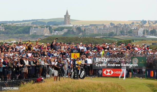 Cameron Smith of Australia tees off on the 6th hole during Day Four of The 150th Open at St Andrews Old Course on July 17, 2022 in St Andrews,...