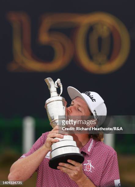 Cameron Smith of Australia kisses The Claret Jug in celebration of victory on the 18th green during Day Four of The 150th Open at St Andrews Old...