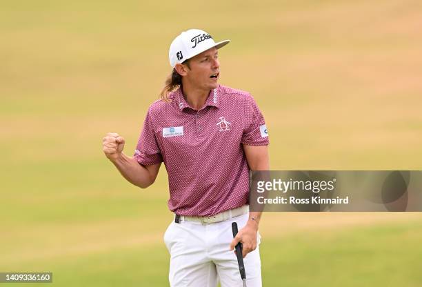 Cameron Smith of Australia celebrates on the 18th green during Day Four of The 150th Open at St Andrews Old Course on July 17, 2022 in St Andrews,...