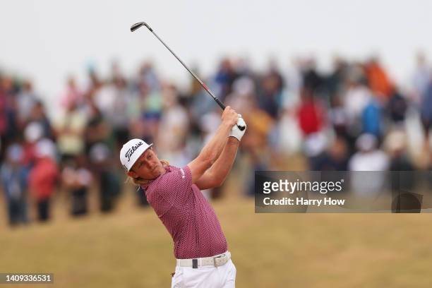 Cameron Smith of Australia plays a shot on the 16th hole during Day Four of The 150th Open at St Andrews Old Course on July 17, 2022 in St Andrews,...